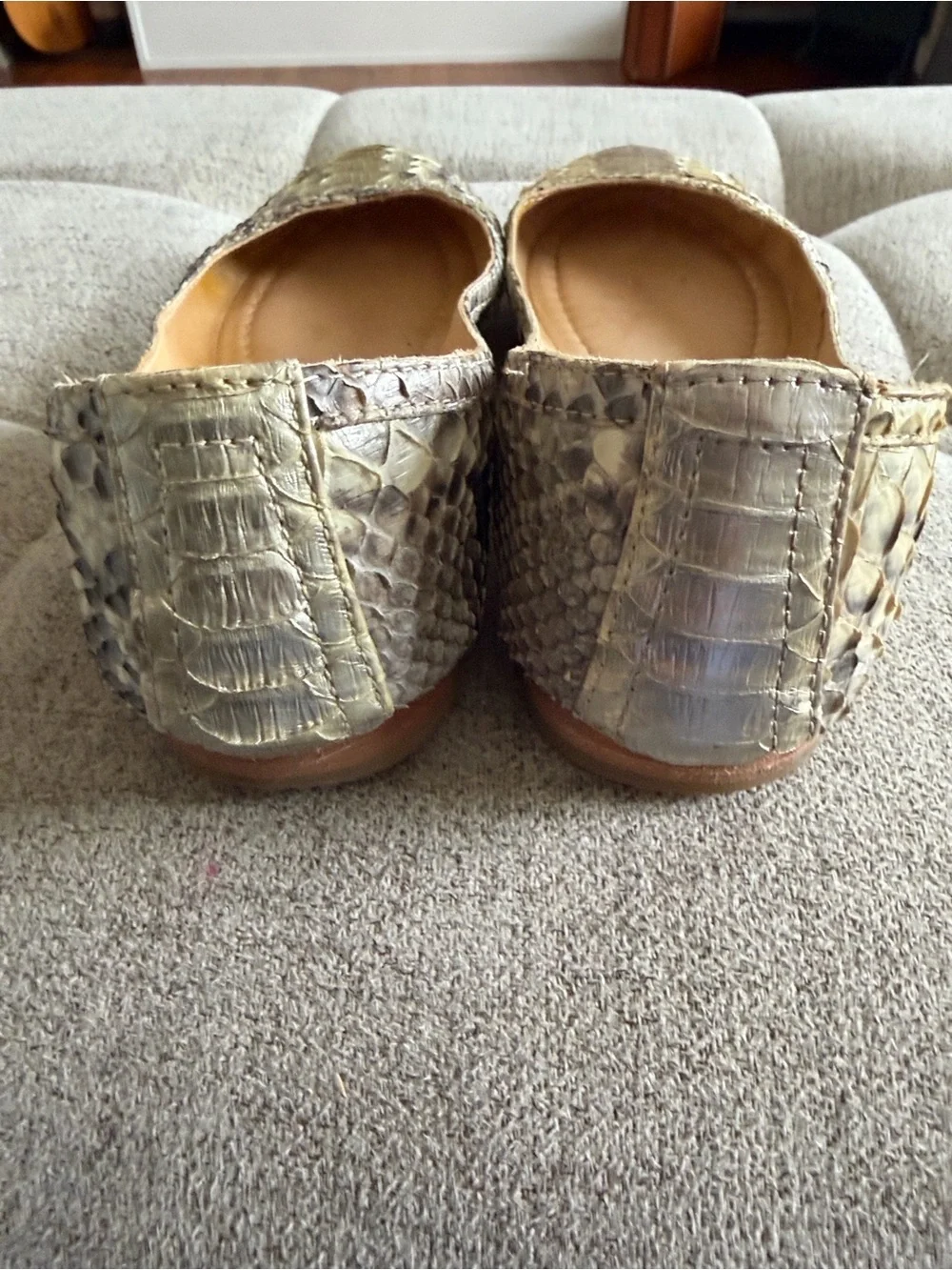 Frye Snake Embossed Gold Ballet Flats Leather Slip-On Size 10
